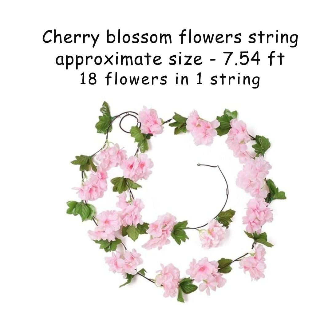 2 Lines Artificial Cherry Blossom Rattan Flowers Vine | Hanging Garland for Ganpati Decoration,Home Decor, Garden, Office, Wall, Mandir & Festival Setup (Dark Pink)