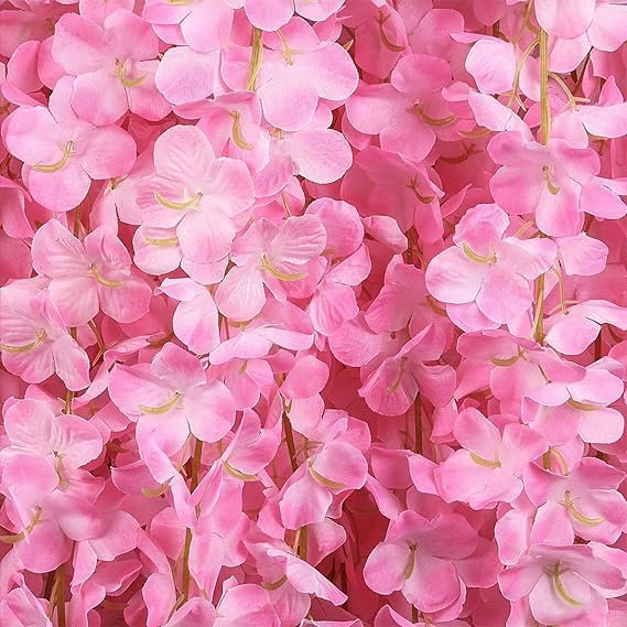 Wisteria Vine Hanging Garland Silk Flowers String Home Party Wedding Decor (Baby Pink) Pack of 6