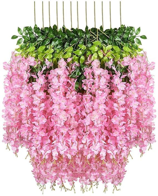 Wisteria Vine Hanging Garland Silk Flowers String Home Party Wedding Decor (Baby Pink) Pack of 6