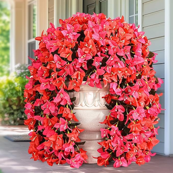 Pack of 1 Artificial Bougainvillea Flowers Hanging Without Pot, Realistic Faux Silk Hanging Plants for Outdoor Porch Patio Balcony Decoration