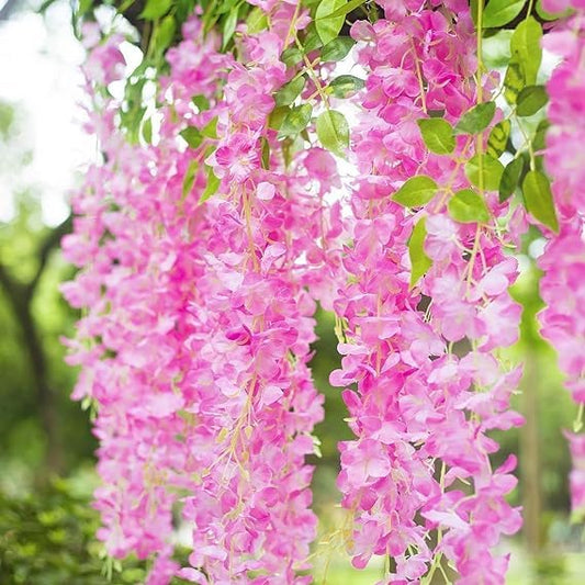 Wisteria Vine Hanging Garland Silk Flowers String Home Party Wedding Decor (Baby Pink) Pack of 6