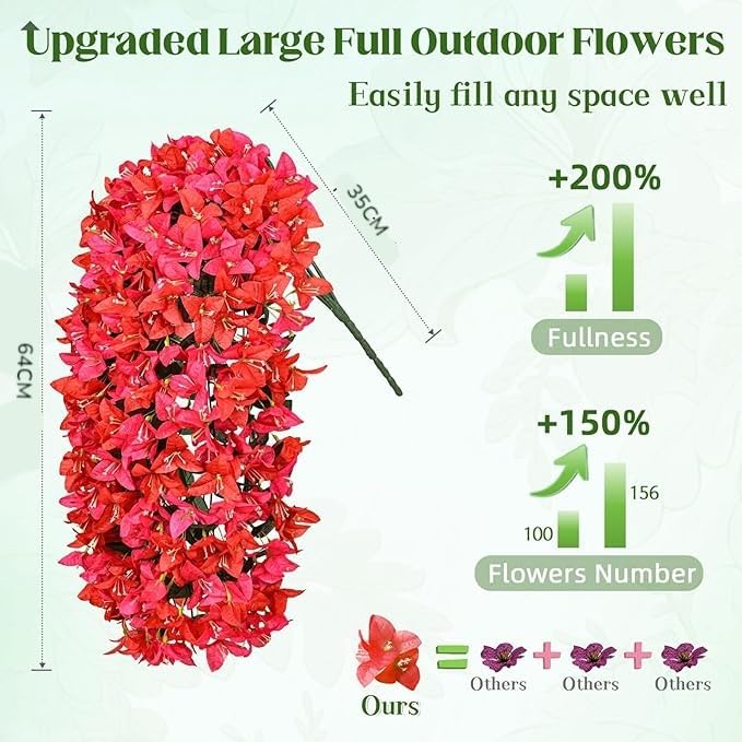 Pack of 1 Artificial Bougainvillea Flowers Hanging Without Pot, Realistic Faux Silk Hanging Plants for Outdoor Porch Patio Balcony Decoration
