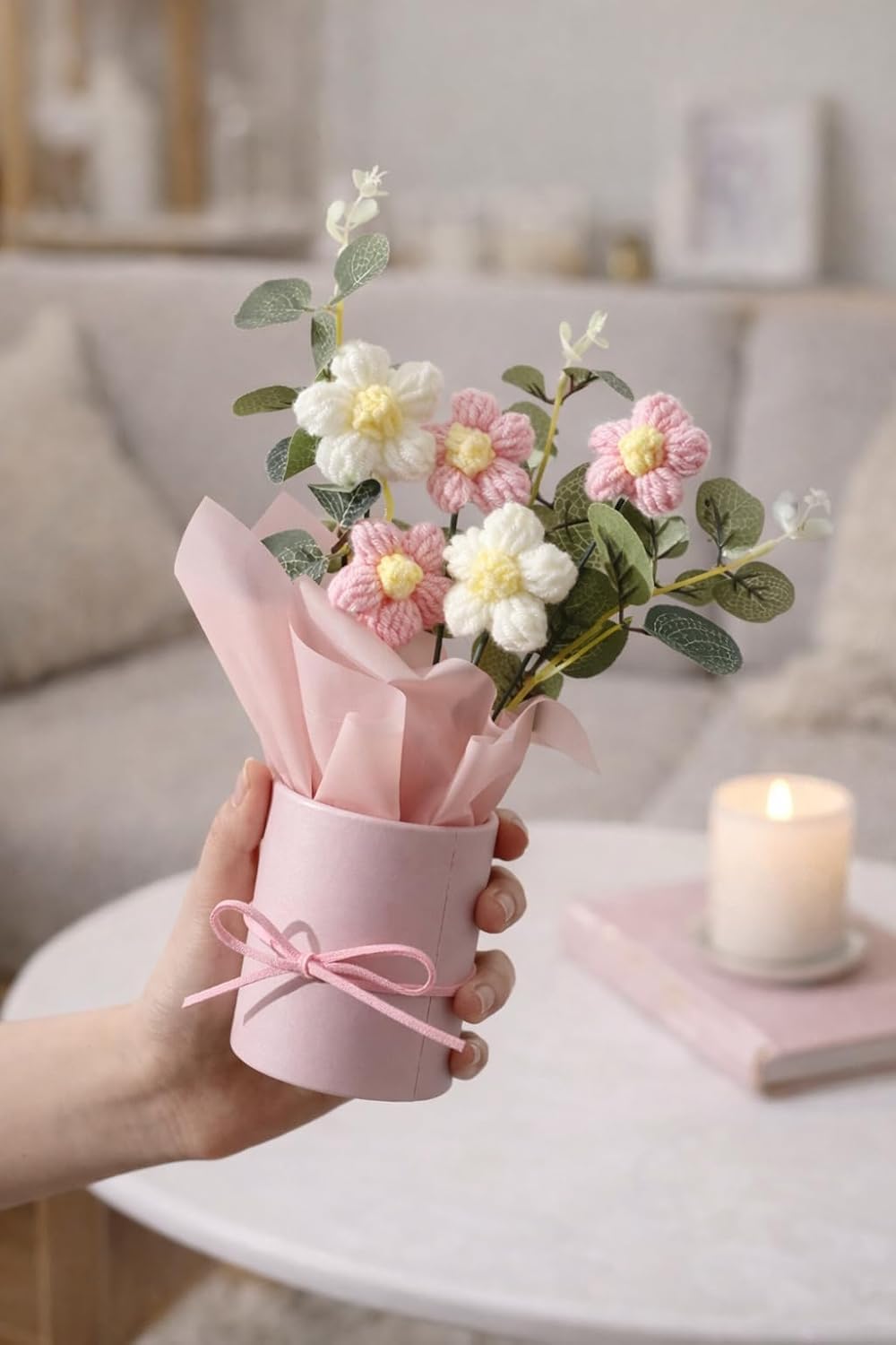 Artificial Flower Bouquet/Artificial Flowers Bunch/Flowers Bouquet/Crochet Flowers/Flowers Bouquet for Girls Home Decor (Pink Bouquet)
