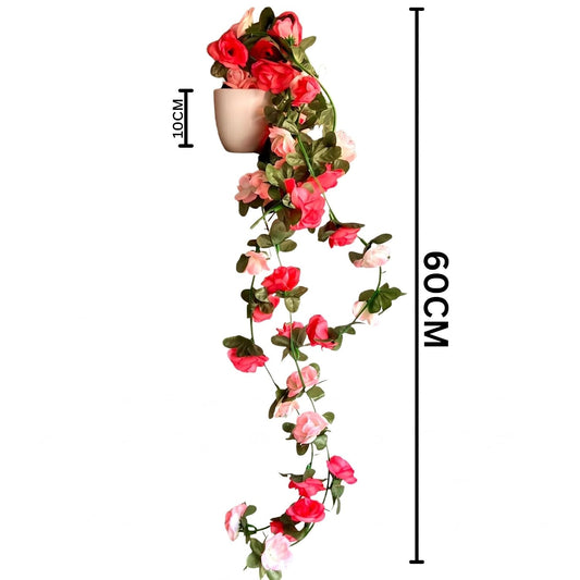 Artificial Hanging Garland with Pot – 60cm Rose Vine, 10cm Decorative Pot for Table, Shelf & Wall Decor (2)
