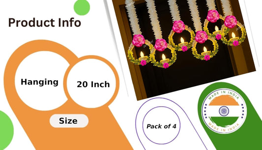 Wall Hangings, Handmade Psychedelic Door Valance Wall Hangings, Artificial Flowers for Diwali Decoration, LED Lights Not Included, Style 8, 20