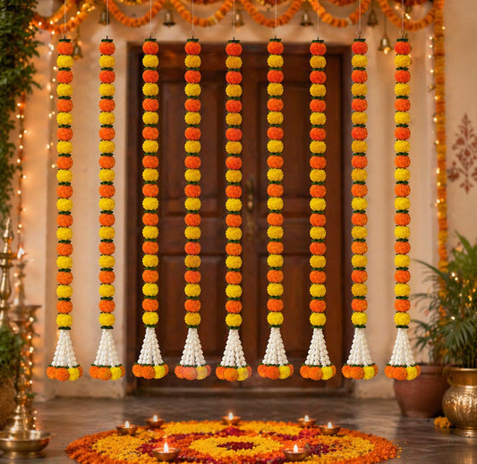 Artificial Flowers Decoration Marigold Garland | Pack of 5, 65 Inch | Flower Garlands for Hanging Door Toran, Marigold Decor & Wedding Decor Items Ideal for Home & Flower Decorations.