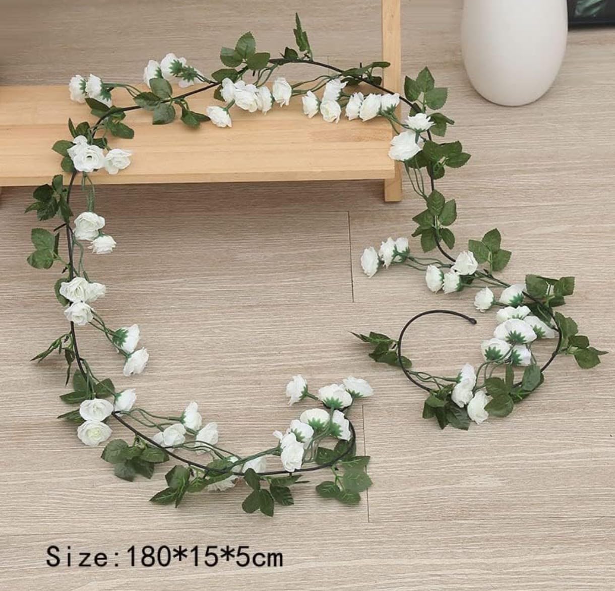 Pcs Artificial Flower Vine Garlands Hanging Artificial Flowers for Decoration Small Peony Roses Garland (6 ft Long) Flowers Silk Peony Roses for Diwali/Ganpati/Christmas. (White)