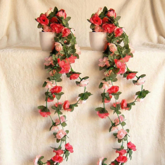 Artificial Hanging Garland with Pot – 60cm Rose Vine, 10cm Decorative Pot for Table, Shelf & Wall Decor (2)