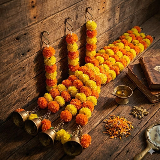 Artificial Flowers Decoration Marigold Garland | Pack of 5, 65 Inch | Flower Garlands for Hanging Door Toran, Marigold Decor & Wedding Decor Items Ideal for Home & Flower Decorations.