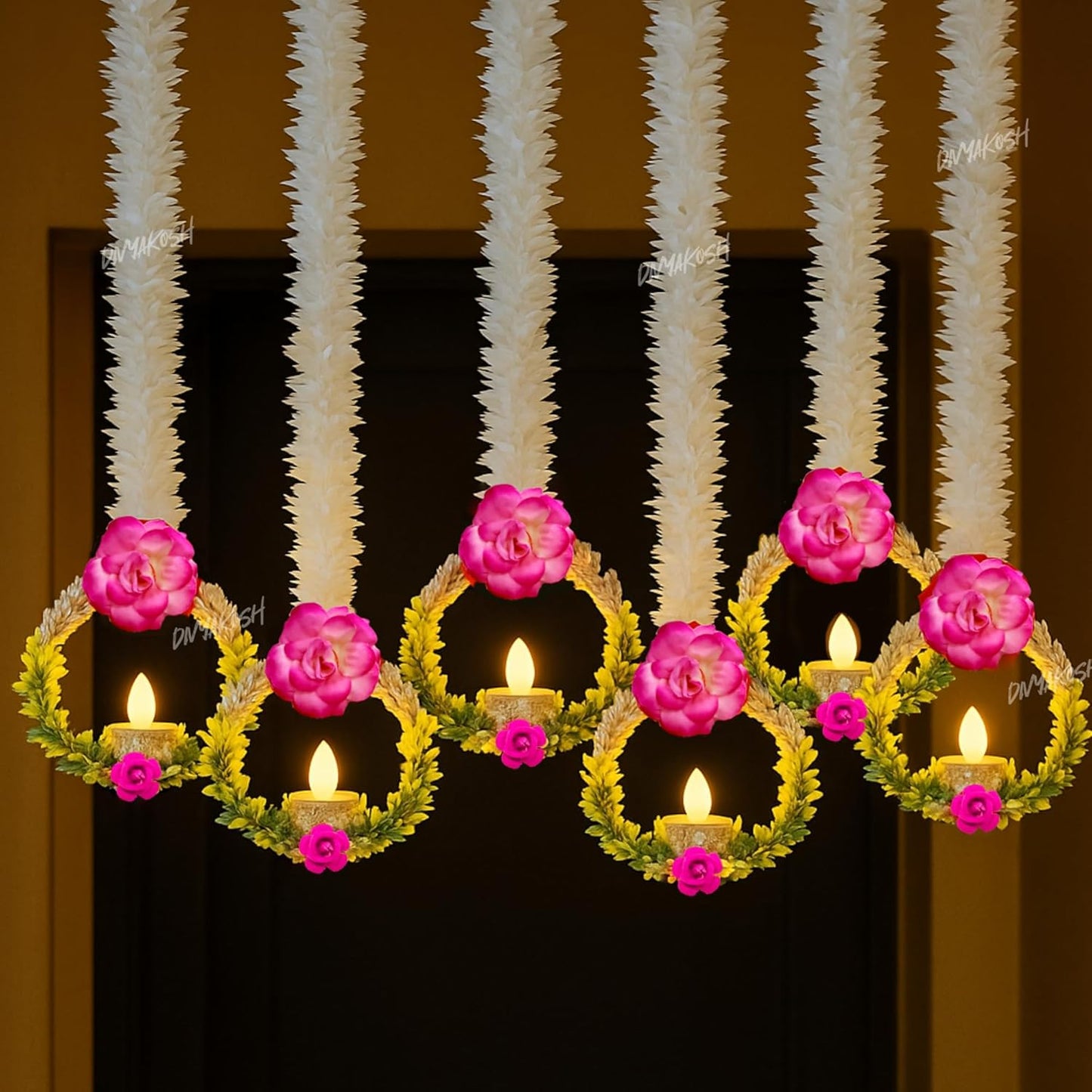 Wall Hangings, Handmade Psychedelic Door Valance Wall Hangings, Artificial Flowers for Diwali Decoration, LED Lights Not Included, Style 8, 20