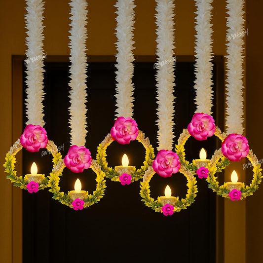 Wall Hangings, Handmade Psychedelic Door Valance Wall Hangings, Artificial Flowers for Diwali Decoration, LED Lights Not Included, Style 8, 20